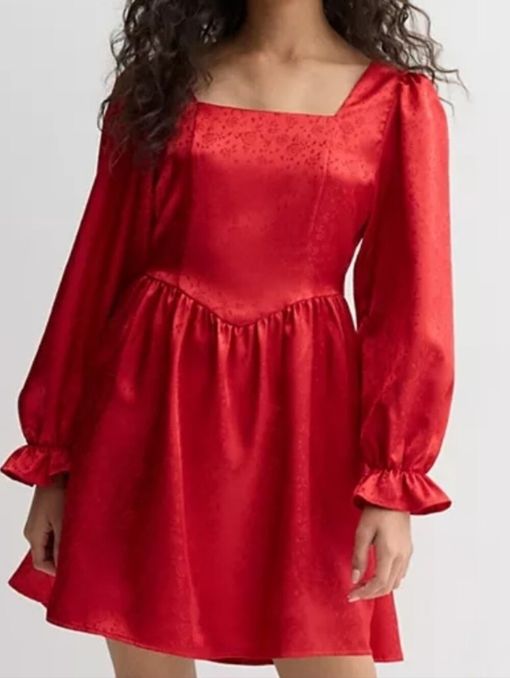 Crystal Doll Red Satin Jacquard Square-Neck Tunic